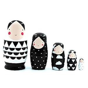 Russische Matryoshka Houten Black and White Nesting Dolls Russian Doll Set for Kids speelgoed cadeau Decor 5PCS Children…