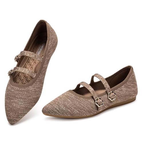 bejinash women39s mary jane flat dressy knitted shoes with double adjustable strap ballets comfortable for work pointed toe flats shoes for women