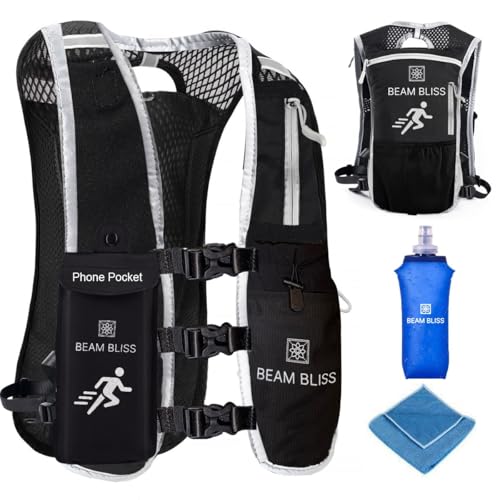 Running Vest for Men, Lightweight Womens Running Vest with 500ml Soft Flask, Adjustable Chest Straps Running Water Vest with 7 Pockets,Breathable Running Backpack for Trail Running, Marathons, Cycling