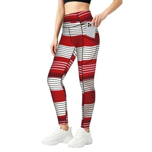 Pantalones de yoga para mujer con rayas rojas elásticos casual fitness entrenamiento