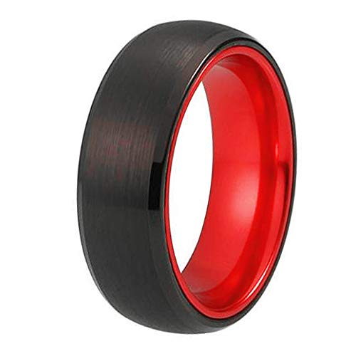 CLOUD DANCER 8mm Red Black Tungsten Ring Matte Finish Beveled Edges Wedding Band Ring-Free Engraving Outside and Inside