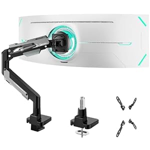 ARES WING Support de Moniteur pour écran Plat et incurvé de 24" à 57", Bras de Moniteur avec Ressort à gaz, Support d'écran réglable en Hauteur, capacité de Charge maximale 30kg, VESA Max jusqu'à 200