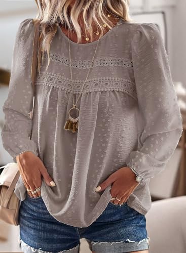 Image of Falechay Womens Tops Flowy Boho Dressy Casual Lace Cute Long Sleeve Shirts