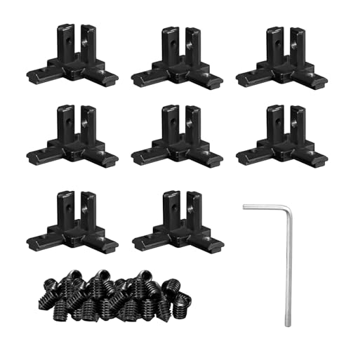 QNK 8 Sets Black 3 Way End Corner Bracket Accessories,Includes 8pcs 3-Way End Corner Connector,32pcs M4 Screws and Hex Wrench for 2020 6mm Slot Aluminum Extrusion Profile