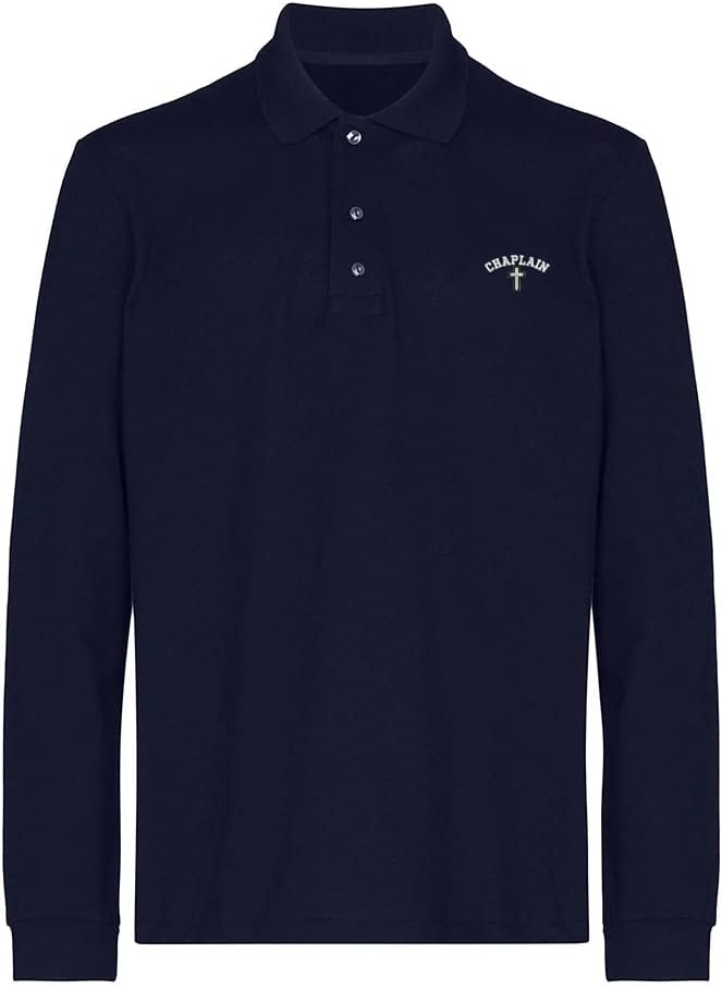 Polo Shirts for Men Christain Chaplain Cross Embroidered Long Sleeve Mens Polo Shirts