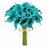 Mandy's Teal Calla Lily Artificial Flowers, 20 Stems 13.5' PU Realistic Bouquet for Vase, Elegant Home Decor Centerpiece, Wedding Bridal Bouquet, Table Decoration