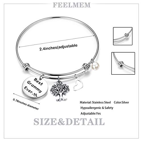 Feelmem Bracelet Gift For Grandma Best Grandma Ever Expandable Wire Bangle Grandma Gift (Silver) #TOP4