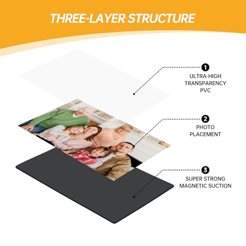 FRETONBA 15 Stück Magnet Bilderrahmen, 16,5 x 11,5 cm Fotomagnete Selbst Gestalten, Kühlschrankmagnete Fototaschen für Fotos Postkarten, Schwarz