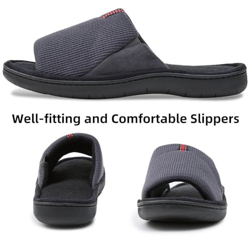 Washable Men's Open Toe House Slippers Lightweight Elastic Top Comfy Slip on Indoor Slippers for Men Breathable Non-Slip Soft Bedroom for All Season Black GreyBlack NavyBlue US8-144