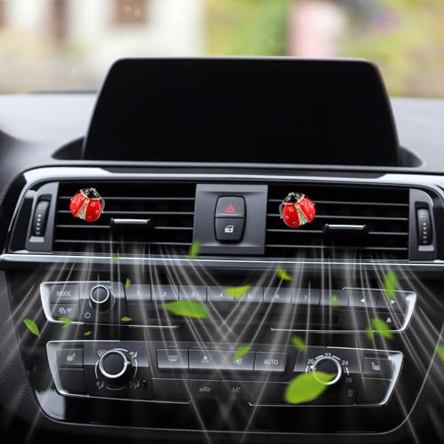 Image of 2pcs Ladybug Car Accessories,Ladybug Car Air Freshener Vent Clips,Colorful and Durable,Suitable for Female Girls' Vehicle Interior Decoration.with 2 Air Outlet Clips