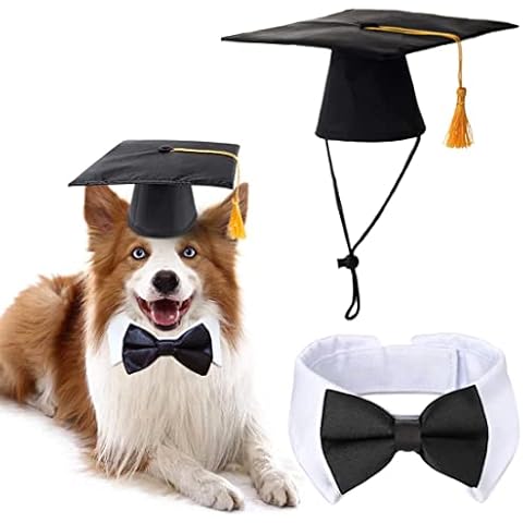Pet Graduation Caps with Bow Tie Necktie Collar Dog Cat Graduation Hats Adjustable Formal Bowties Costume for Pet Tuxedo Suit Accessory Outfits Doggy Holiday Party Apparel Hat Black (Hats-Bow) Cover
