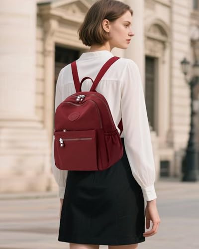 Image of Tanweibago Mini Nylon Women Backpacks,11L Small Ladies backpacks Casual Lightweight Women Shopping Travel Daypack (Wine Red)