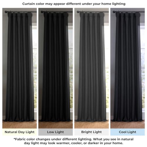 Image of HPD Half Price Drapes - Faux Linen Curtains for Living Room (1 Panel) - 50W X 96L - Textured Room Darkening Curtains for Bedroom 96 Inches Long - Drapes for Home Decor, Essential Black