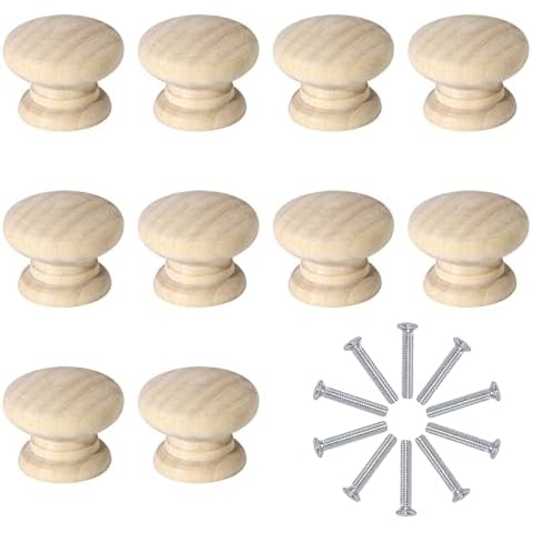 Wooden Knobs Natural Door Drawer Knob with Mounting Screws Hardware Single Hole for Furniture Wardrobe Cupboard Pull Handle Decoration 10 Pieces 34×26mm Cover