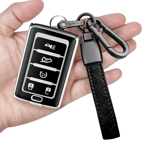 Sindeda for Jeep Key Fob Cover with Keychain Soft Full Protection Key Shell Compatible with Grand Cherokee L Grand Wagoneer 2021-2025 Smart Key 5 Buttons-B(Silver)