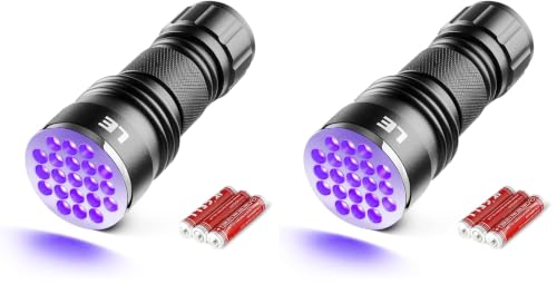 Image of LE Black Light Flashlight, Small UV Lights with 21 LEDs, 395nm, Ultraviolet Light Detector for Invisible Ink Pens, Pet Dog Cat Urine Stain and More, AAA Batteries Included (Pack of 2)
