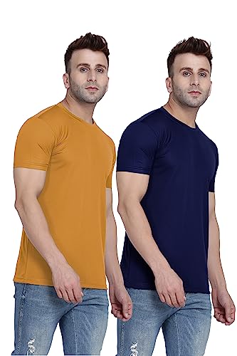 Image of TQH Men Dri Fit Polyester Half Sleeve Round Neck Multicolor t Shirts - Combo Set of 2