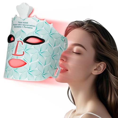 SUERBEATY Red Light Mask for Face, 7 Colors Red Light Mask, Cordless, Soft Flexible, Portable & Lightweight for Home & Travel, Rechargeable Facial Masks for Mom Sister Girlfriend Wife (Green)