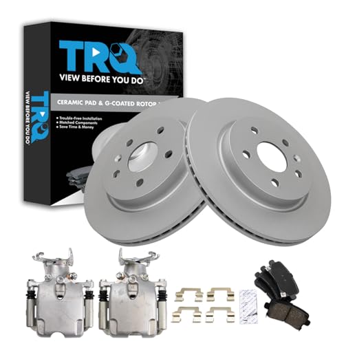 Image of TRQ Rear Brake Pad and Rotor Set Ceramic Vented Coated Rotors Calipers