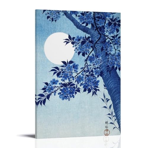 Toile Ohara Koson Cerise et Lune pour une Ambiance Zen dans la Chambre et le Salon