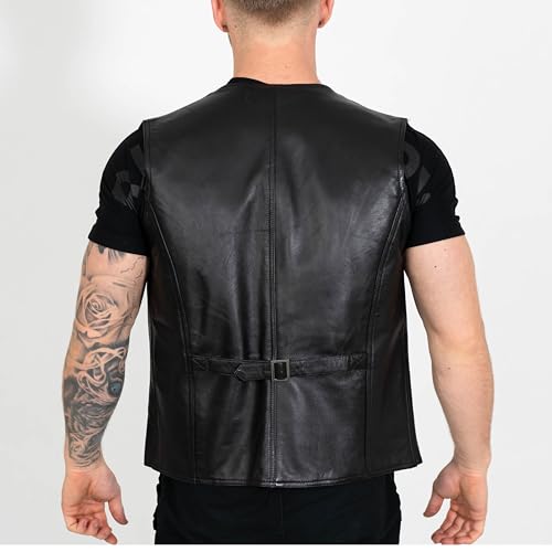 Image of BRICK LANE Men's Leather Vest | V-Neck Western Design Waistcoat with 4 Pockets - Lamb Nappa Leather Lightweight Jacket