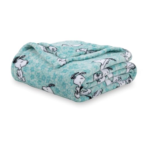 Image of Berkshire Blanket Peanuts VelvetLoft Cute Character Snoopy Plush Blanket,Snoopy Springtime Floral Dance Large Blue,Full /Queen 90 in x 90 in (Official Peanuts Product)