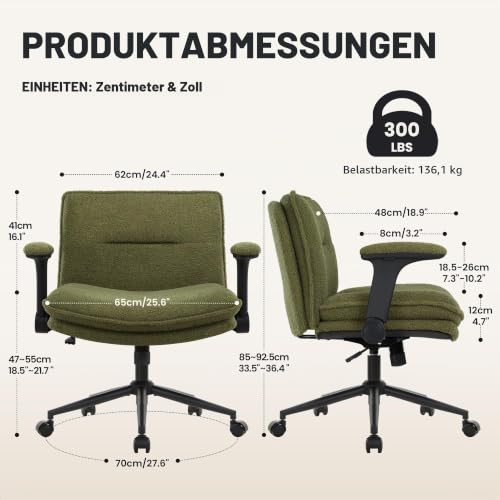 IWMH Schreibtischstuhl Schneidersitz,Homeoffice Bürostuhl mit Armlehne Grün – Ansicht 4