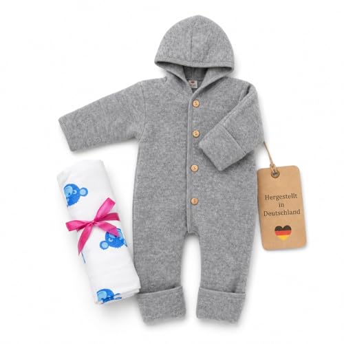 Engel Walk Overall & Windel Blaubaer Wollfleece Baby Overall 100% Schurwolle (kbT) Temperaturausgleichend Atmungsaktiv Kratzfrei Wolloverall Baby Herbst & Winter Babyanzug - Made in Germany
