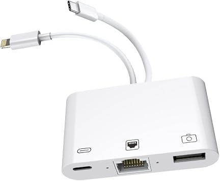 Coverzone 3 in1 şarj adaptörü Lightning Type-C Girişini Kamera Fotoğraf Makinesi Lan Ethernet Girişine Çevirici Dönüştürücü Tip-C RJ45 girişli İphone ile Uyumlu ZR814