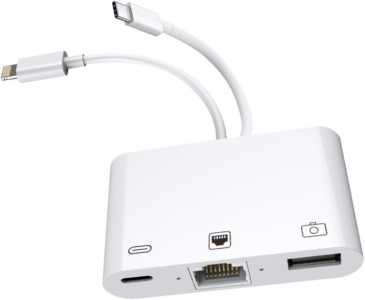 Coverzone 3 in1 şarj adaptörü Lightning Type-C Girişini Kamera Fotoğraf Makinesi Lan Ethernet Girişine Çevirici Dönüştürücü Tip-C RJ45 girişli İphone ile Uyumlu ZR814