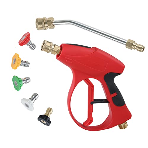 Image of Sooprinse Short Pressure Washer Gun 3000 PSI, 7 Inch Replacement Extension Curved Wand, 5 Nozzle Tips, M22-14 Inlet