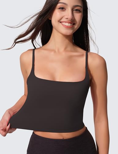 Image of Womens Scoop Neck Longline Sports Bra U Back Adjustable Strap Double Lined Workout Crop Tank Top with Built in Pads