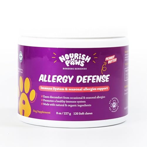 Nourish Paws Allergy Defense – Organic Supplement for Dogs – Itchy Skin Relief, Immune Support & Seasonal Allergy Control – 120 Soft Chews