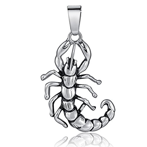 DonDon Pendentif en forme de scorpion pour homme Acier inoxydable Pochette en velours noire incluse