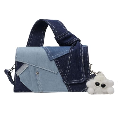 Small Square Bag for Women, Denim Patchwork Trendy Mini Purse Shoulder Bags, Color Block Casual Clutch Handbag
