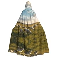 PHAYAH Flock Of Sheep Pattern Hooded Poncho Unisex Christmas Hoodie For Cosplay Halloween Costume Party Masquerade