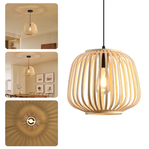 JZCDR E27 Pendelleuchte Rattan Ø30cm Bambus Lampenschirm Hängelampe Esstisch 1-Flammige Boho Lampe Decke Vintage für Wohnzimmer Schlafzimmer Küche, Schwarz & Natur