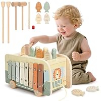 Vanplay Montessori Toys for 1 Year Old Boy Girls, Wooden Hammering Pounding Toy 7 in 1 with Xylophone & Magnetic Fishing Game for Kids, Gifts for 1 2 3 Year Old Boy Girl