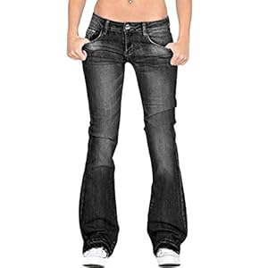 Soluo Women's Slimming Girlfriend Jeans Plus Size Stretchy Skinny Bell Bottom Bootcut Pant Fringed Trim Low-Rise Jeans (Black, X-Large)