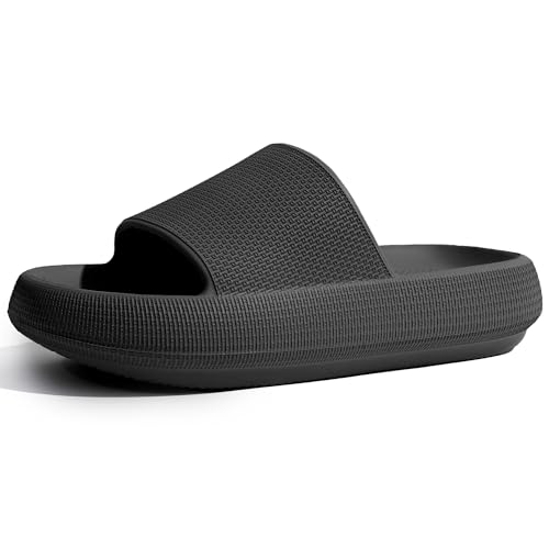GETOEU Cloud Slides for Women Pillow Slides Shower Shoes Cloud Recovery Slide Sandals Cushion Thick Sole Pillow Slippers Comfort Indoor and Outdoor Slide,Black, 10