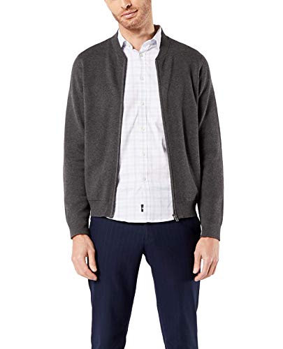 Dockers Men's Long Sleeve Full Zip Sweater, Dark Gray Heather Fleece (Legacy), Large