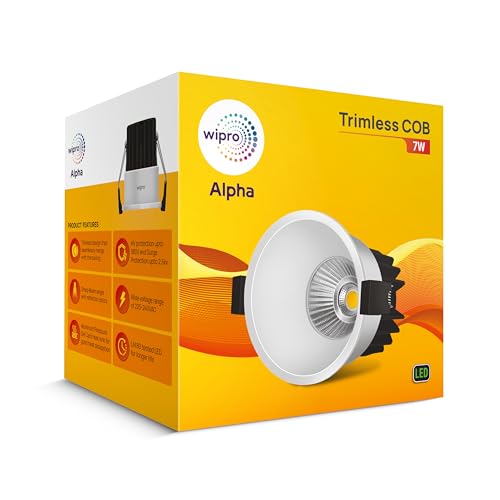 Image of wipro 7 Watt Alpha Trimless COB | Warm White (2700K) | Aluminium PDC Heat Sink | Sharp Beam Angle with Reflector for Home, Office and Store Cabinet Display | Pack of 4