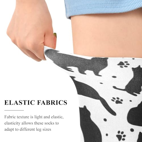 Black Cats and Paws Thigh High Socks Long Boot Stockings Elastic Knee High Socks for Women Leg Warmers4