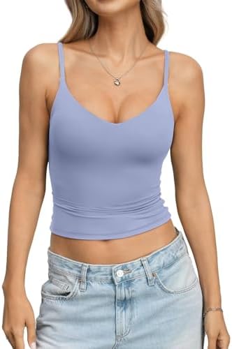 EasyGala Womens Double Lined Camisole Crop Tops Sexy V Neck Spagh...