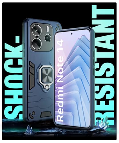 Image of WOW IMAGINE Shock Proof Back Case Mobile Cover for Redmi Note 14 5G | Back Cover Case (Tough Armor | Hybrid PC + TPU | Ring Holder & in-Built Kickstand | Blue)