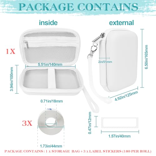 Image of Teyomi Case Compatible with NELKO P21, for NIIMBOT D110, for JADENS D110 Label Maker with 3 Roll Label Tape(Label Paper 1 /2 inch x 1 1 /2 inch (12mm X 40mm))-Hard Shell Storage Bag-White
