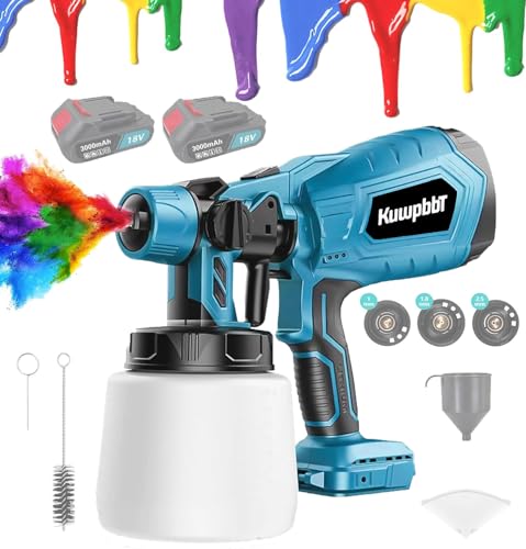 Akku Farbsprühsysteme 500W HVLP,kompatibel mit Makita 18V, Lackierpistole mit 3 Düsen & 3 Sprühmuster, Elektrische Sprühpistole Blas- & Reinigungsfunktion, 1000ml, für Möbel, Wand, Türen, Zaun, DIY