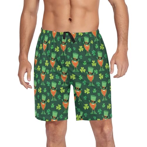 Men's Pajama Shorts Soft Comfy Casual Sleep Lounge St Patricks Day Shamrock Pj Bottom with Drawstring & Pockets