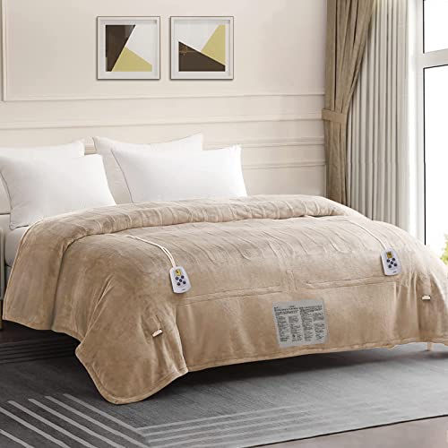 HEYNEMO Heated Blanket Queen Size with Dual Control, 84"x 90" Microplush Flannel Electric Blanket for 89°F-108°F,10 Heating Levels Heating Blanket & 1-12 Hours Auto Shut Off, 5 Year Warranty