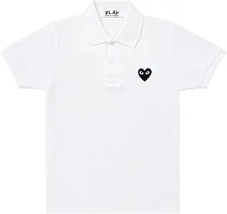 メンズ ポロシャツ cdg ハートロゴ ラウンドネック 綿100% 刺绣play ゴルフ ビジネスカジュアル 半袖 Tシャツ ユニセックス スポーツ ブラック [並行輸入品]